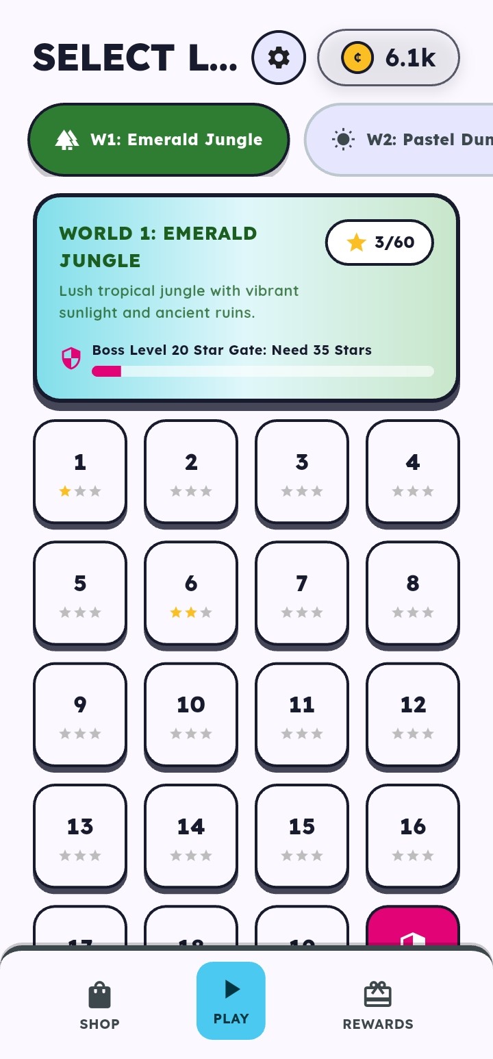 Kage level selection screen